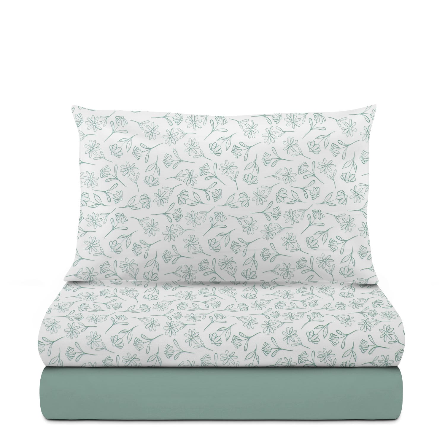 Completo letto 1 piazza e mezza fiori acqua cotone