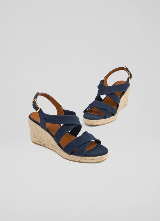 Mariana Navy Suede Multi Strap Wedges
