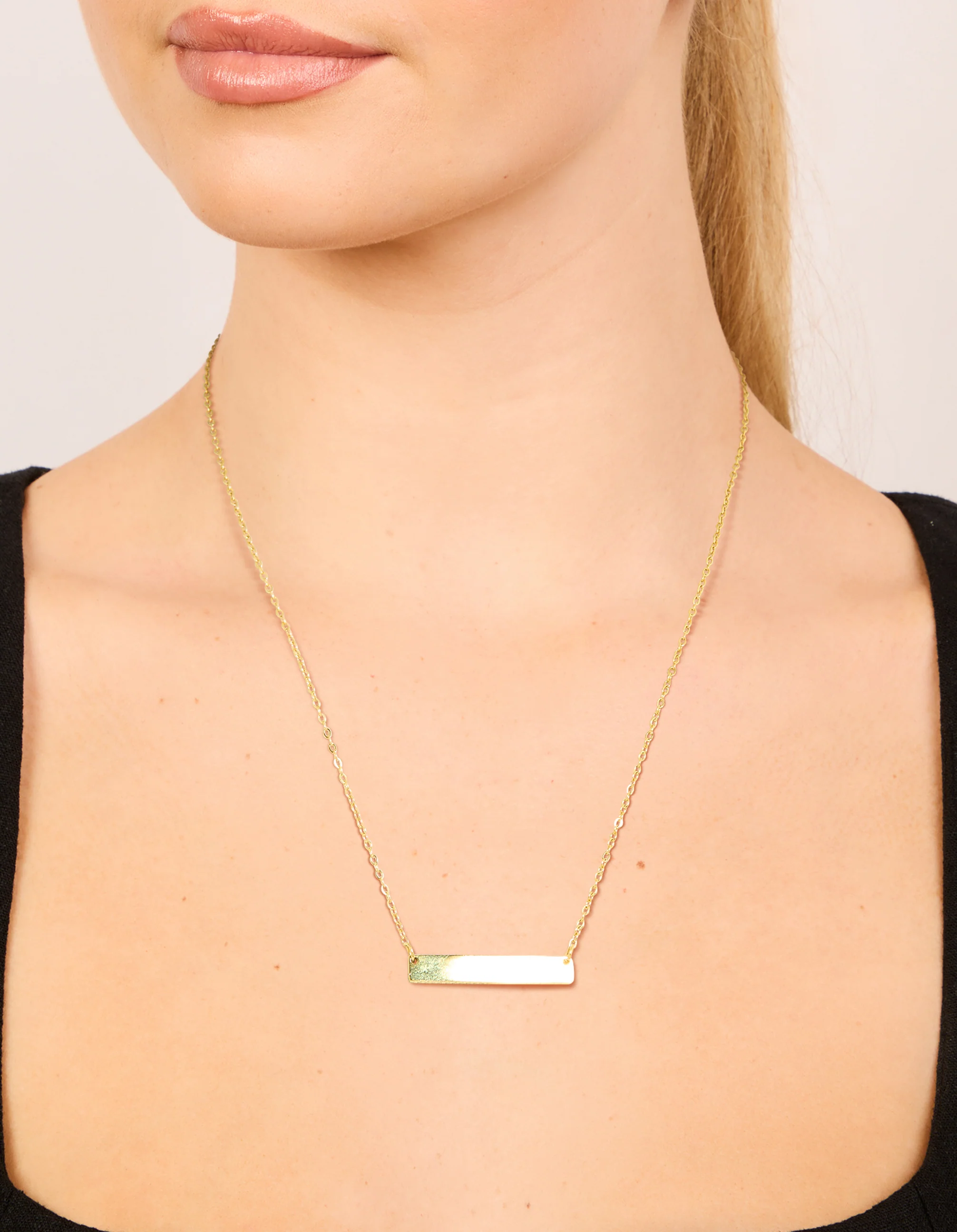 Waterproof Gold Plated Stainless Steel Cubic Zirconia Engravable Bar Necklace
