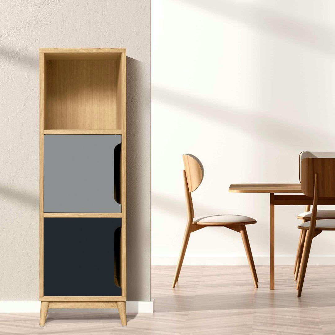 KULT - Colonne de rangement couleur chene et bicolore gris, 2 portes.