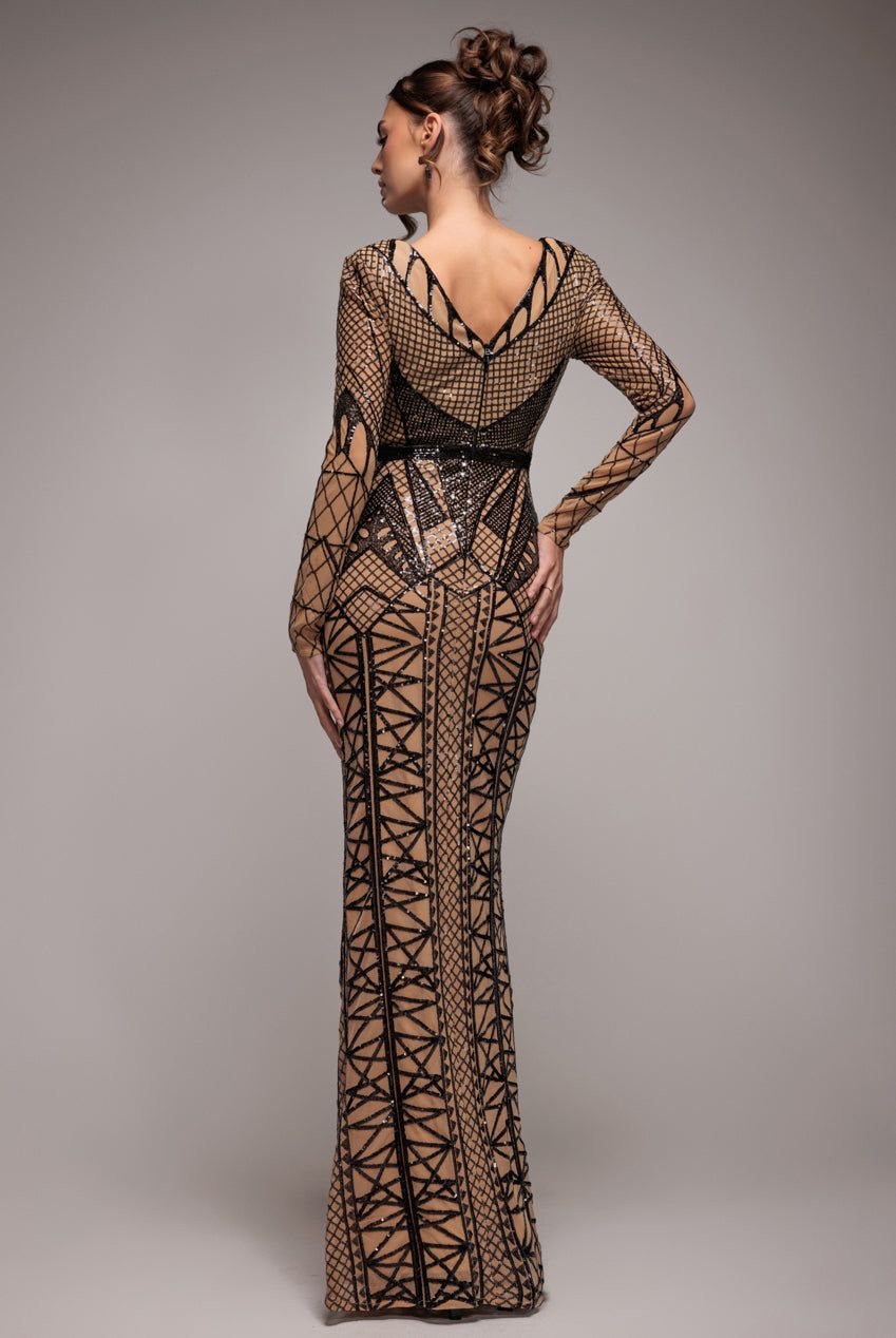 Goddiva Geometric Sequin Plunge Maxi