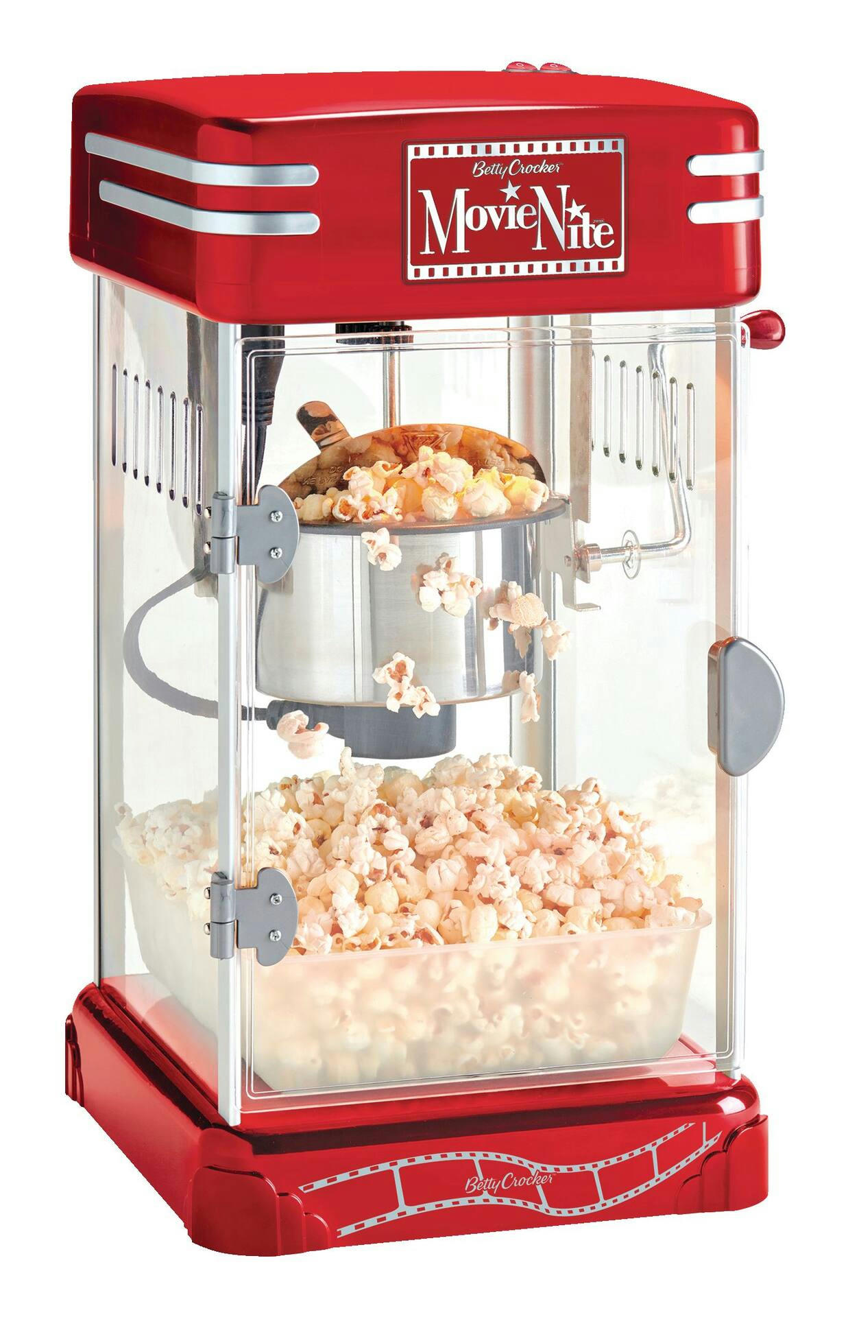 Betty Crocker Movie Nite Cinema-Style Kettle Popcorn Maker, Red, Up to 10 Cups