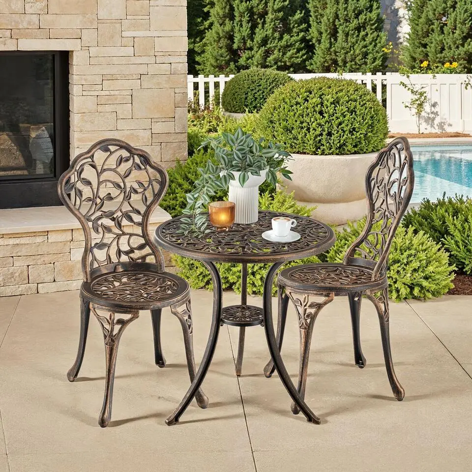 tectake Bistroset Lyon voor 2 personen, weerbestendig aluminium, Zwart / Grijs