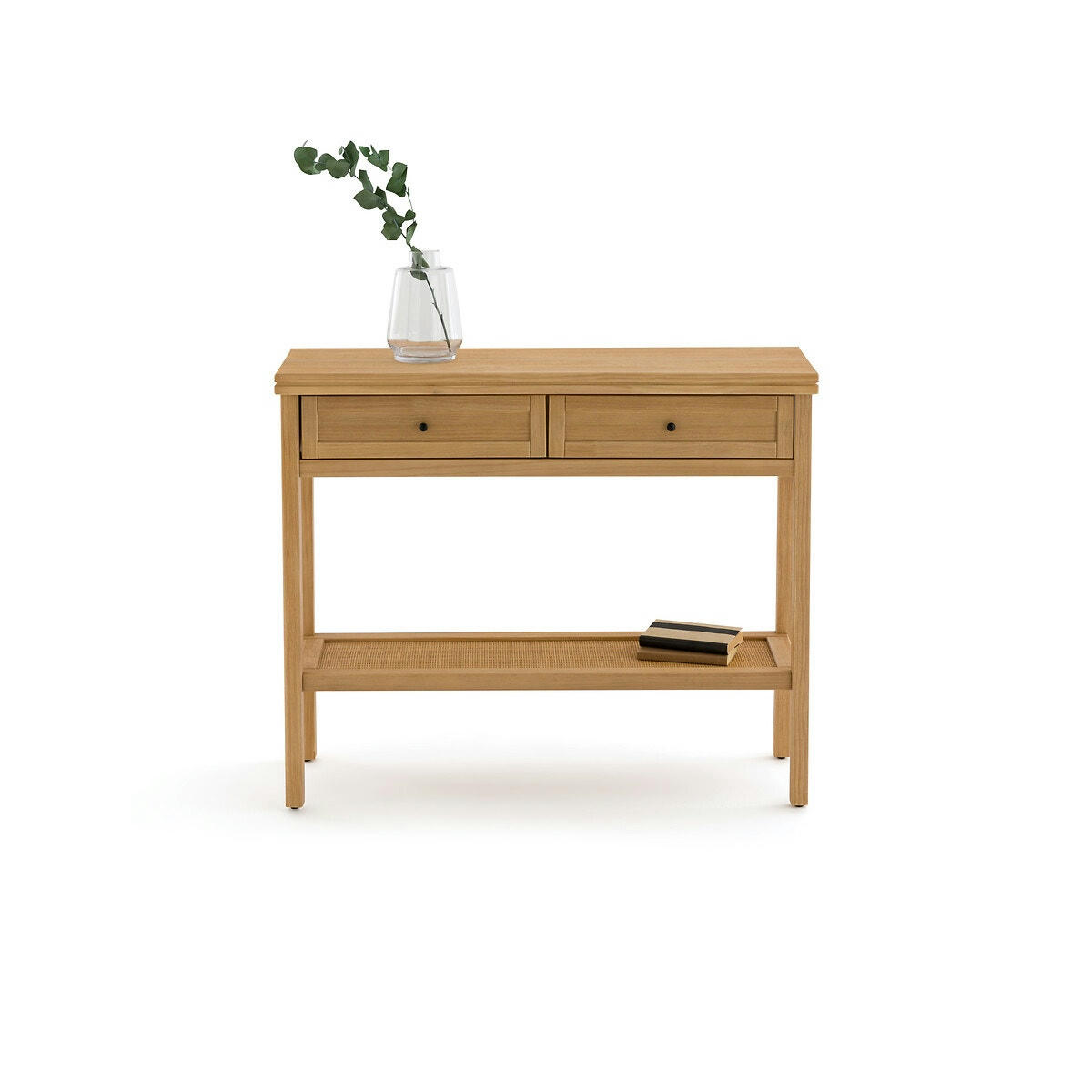 Console double plateau pin massif et cannage Gabin