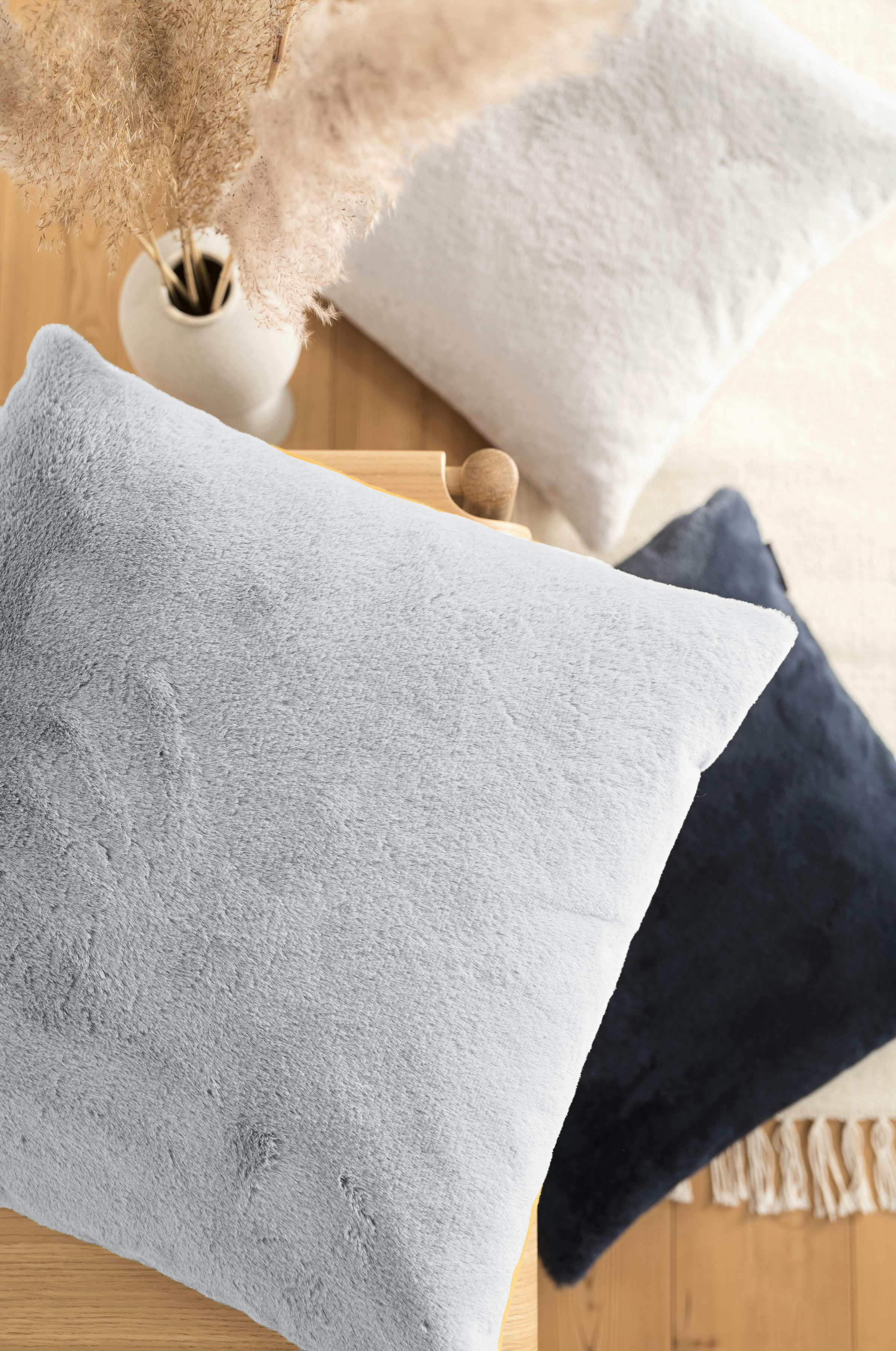 SOFTY - Housses de coussin fausse fourrure grise - Lot de 2 - 45x45