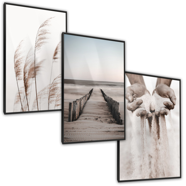 ZESTAW X3 PLAKAT W RAMIE PLAŻA MORZE WYDMY BOHO 30x40cm