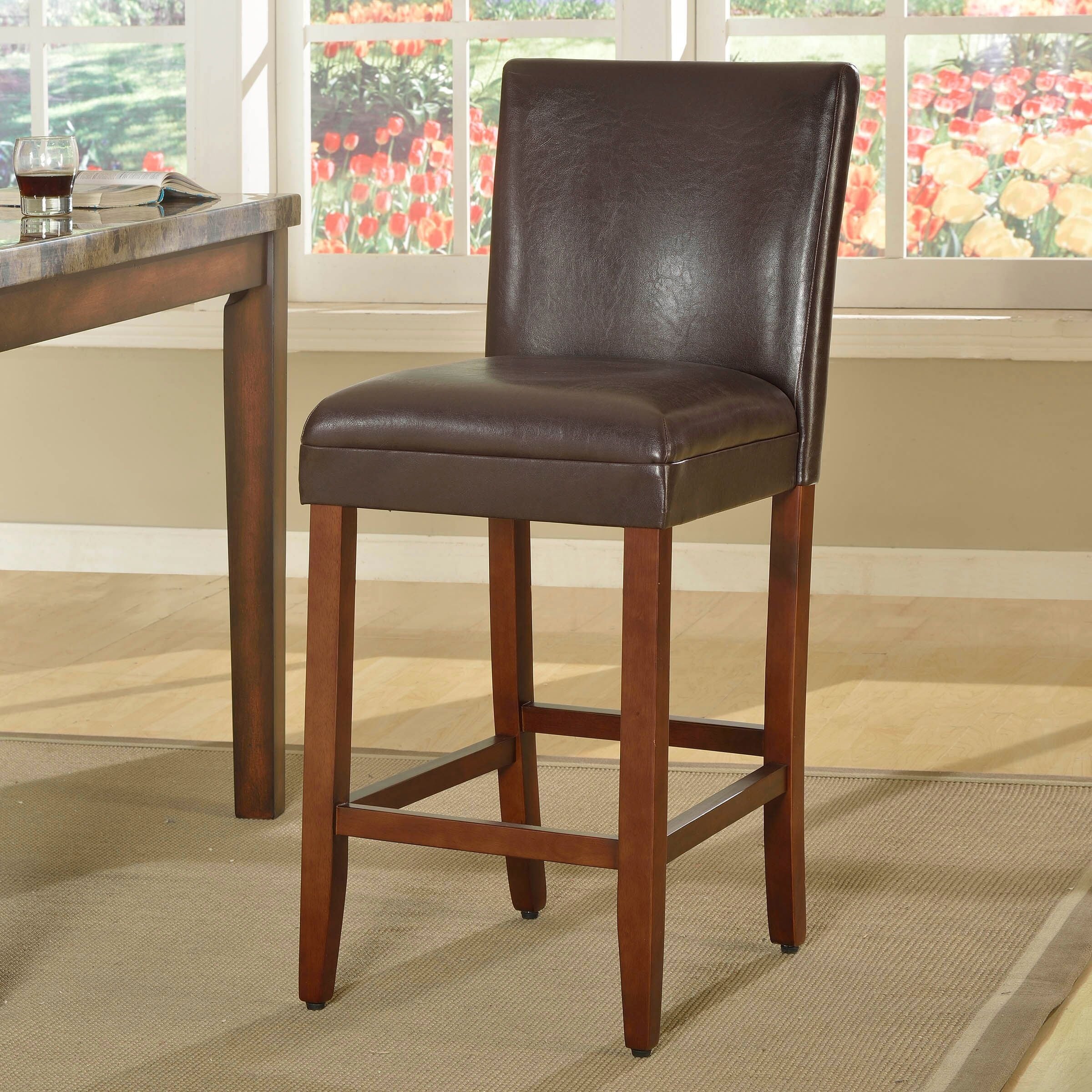 29-inch Luxury Brown Faux Leather Barstool