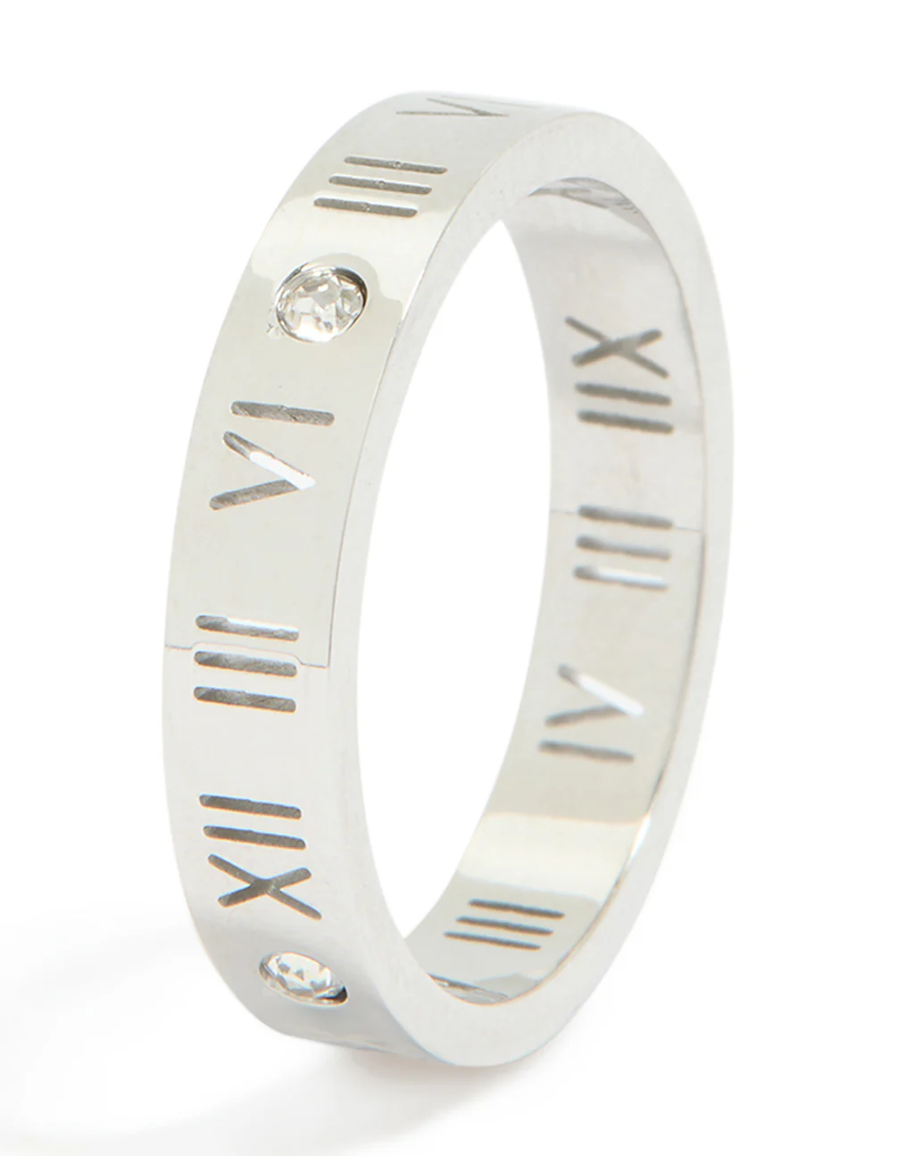 Waterproof Stainless Steel Cubic Zirconia Roman Numeral Ring
