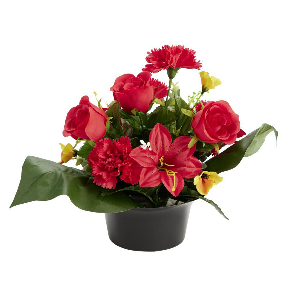 Vasque fleurs artificielles boutons de roses/oeillets/pensées Ø33xH27cm