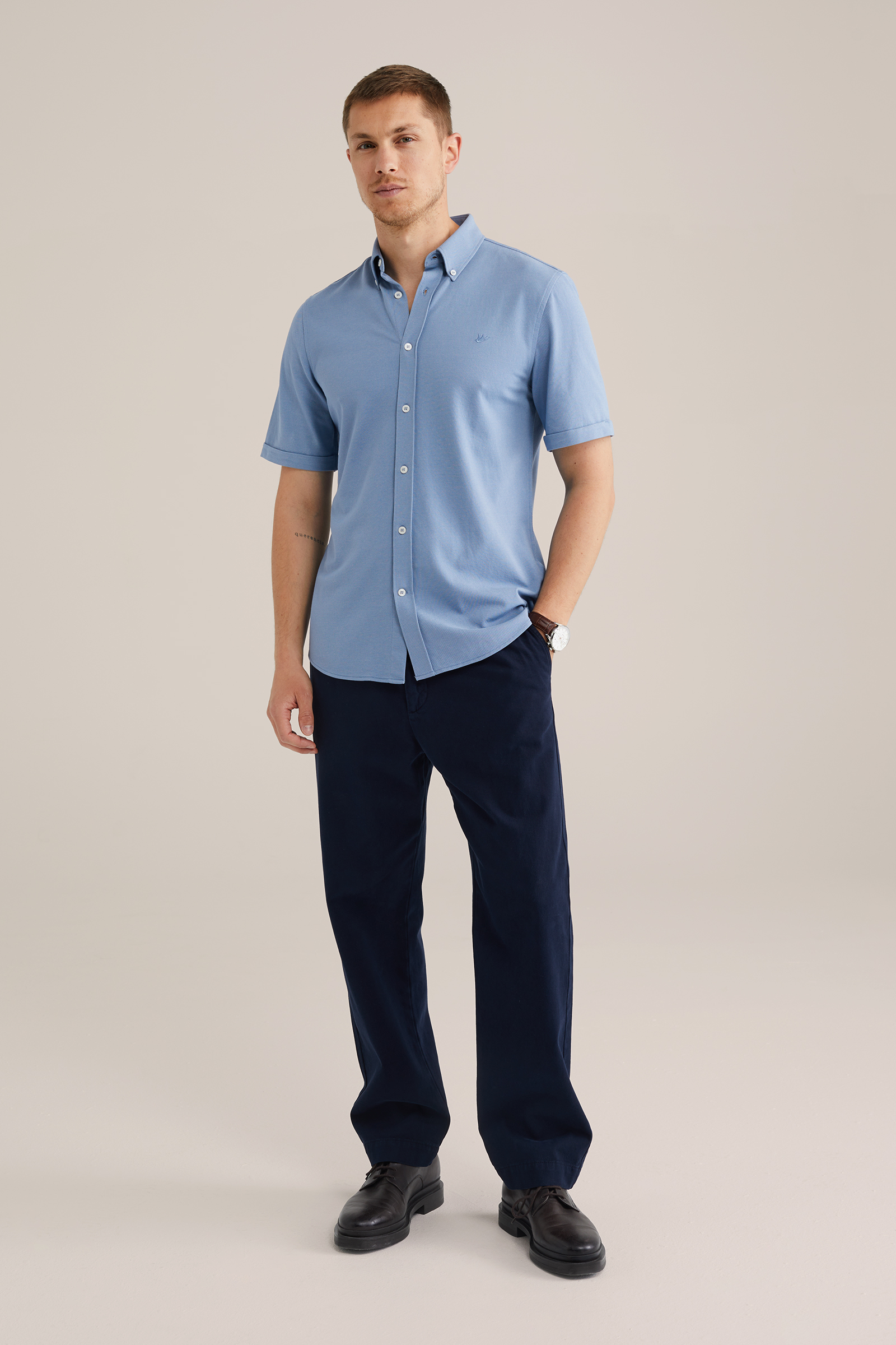 Heren Slim fit overhemd van piqu&eacute;jersey