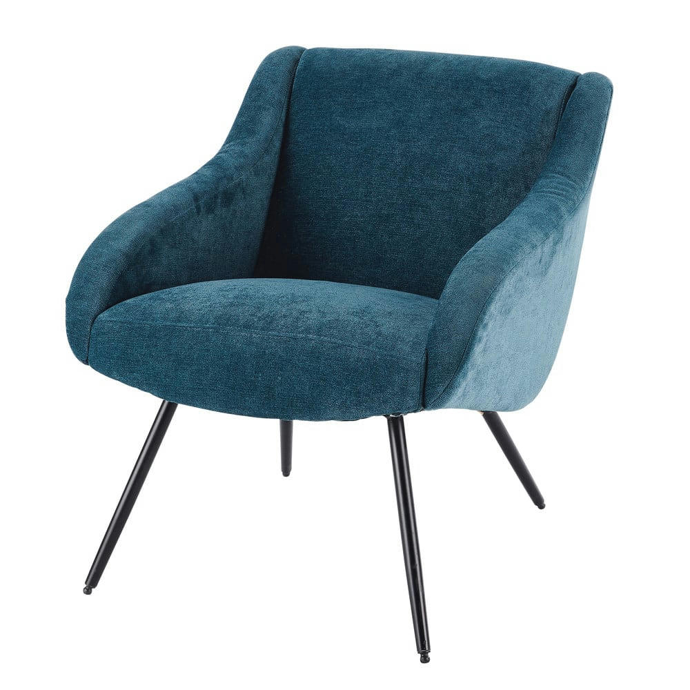 Joyce - Fauteuil vintage en velours bleu et métal
