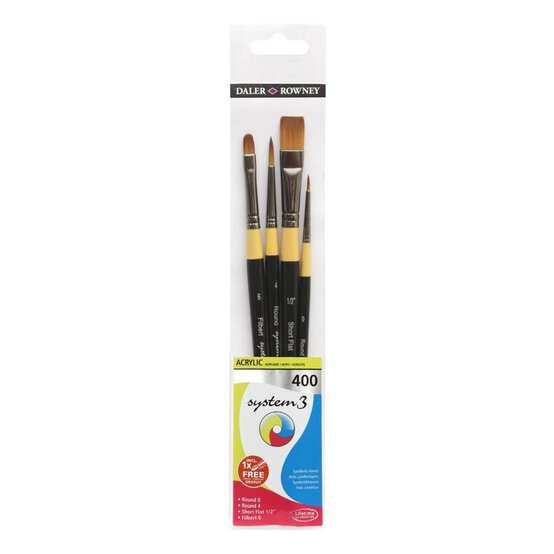 Daler-Rowney System3 Acrylic 400 Long Handle Brush Set 4 Pack