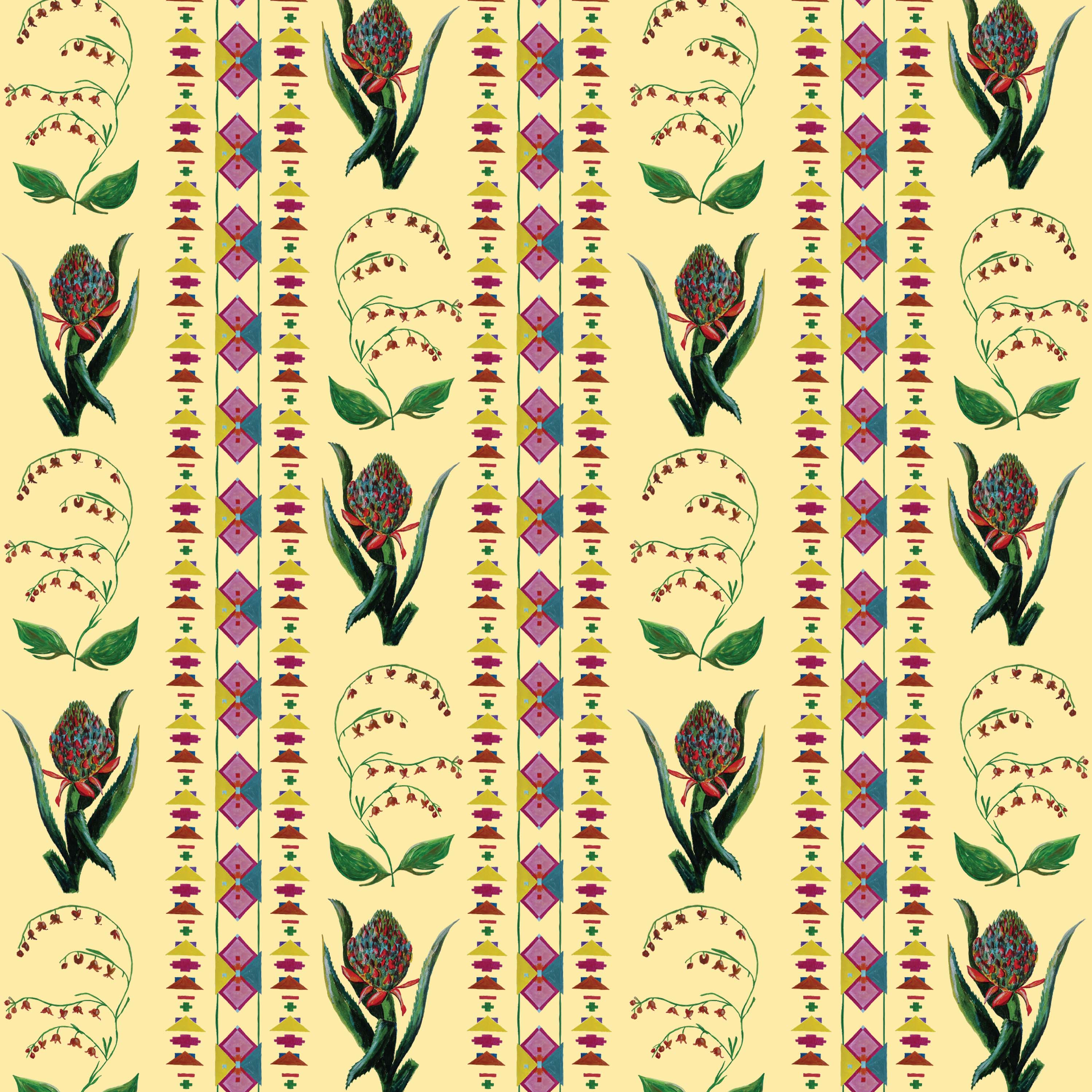 Catchii Behang Encanto Aztec Flowers pastel yellow