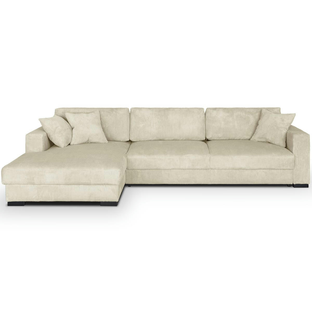 ROBIN - Canapé d'angle gauche convertible 5 places côtelé beige avec coffre