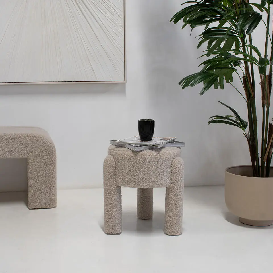 Poef Taupe Boucl&eacute; - 44x44x42cm - Yara
