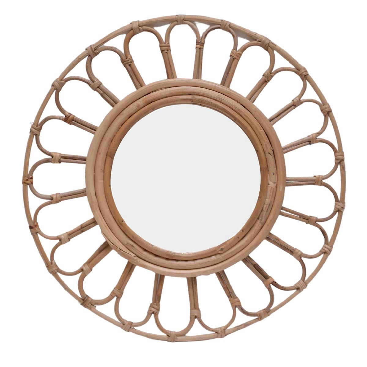 MOKA - Miroir rond en rotin alma bois clair D20
