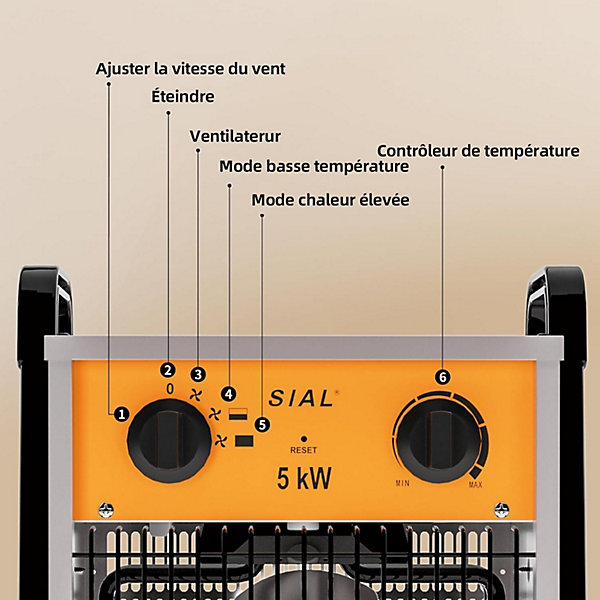 Chauffage Industriel Puissant 5000W avec Thermostat Reglables et 2 Modes