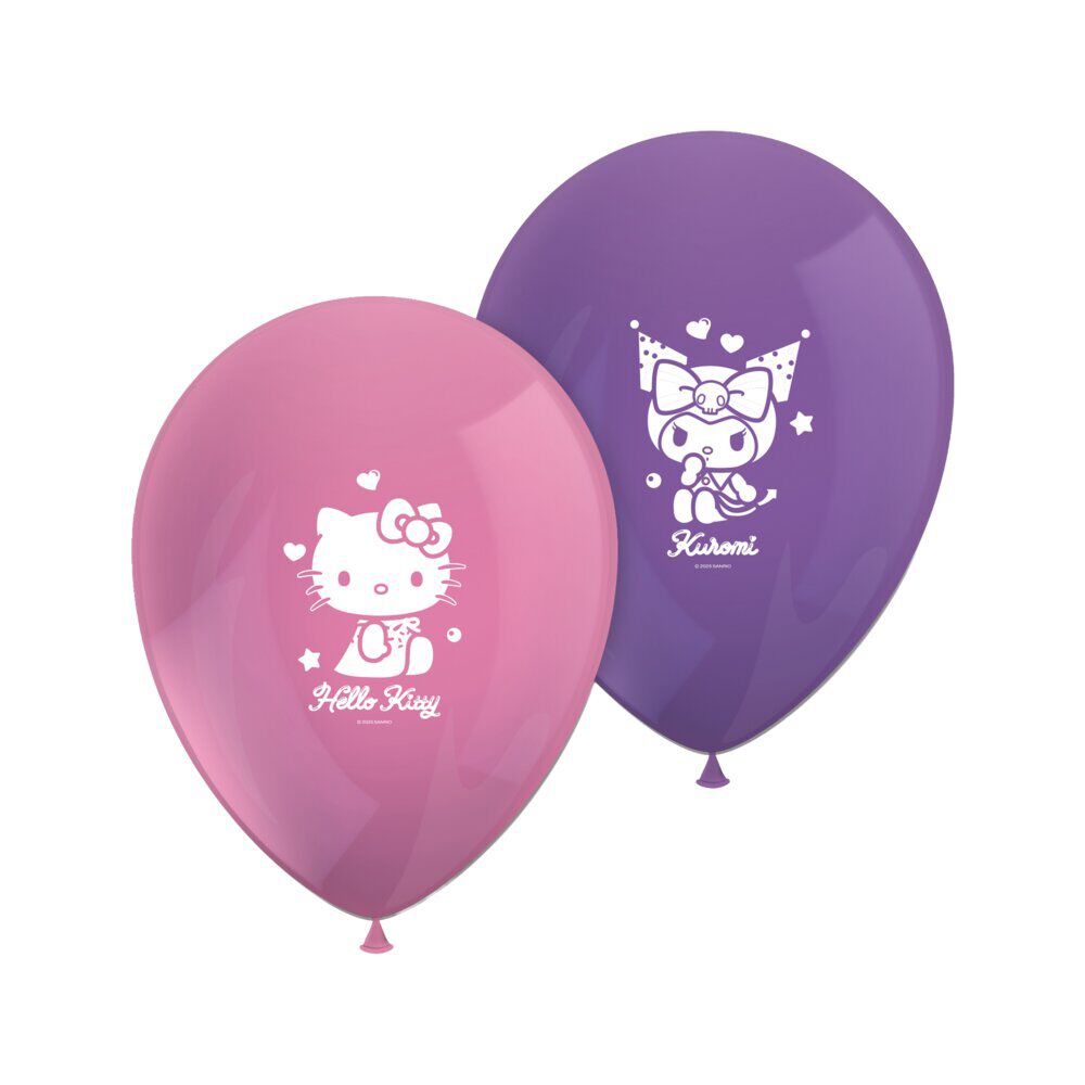 Ballon Hello Kitty x8 latex rose et violet Ø15xH23cm