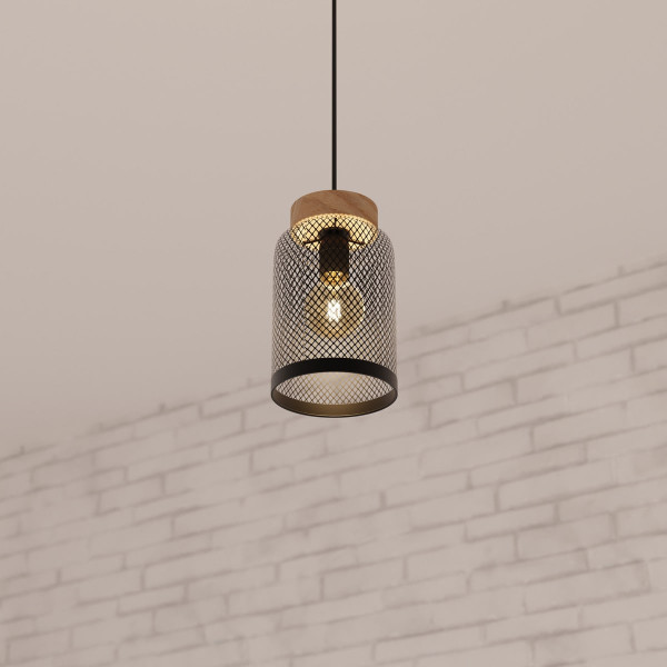 LAMPA WISZĄCA Zely czarna METALOWY KLOSZ siatka