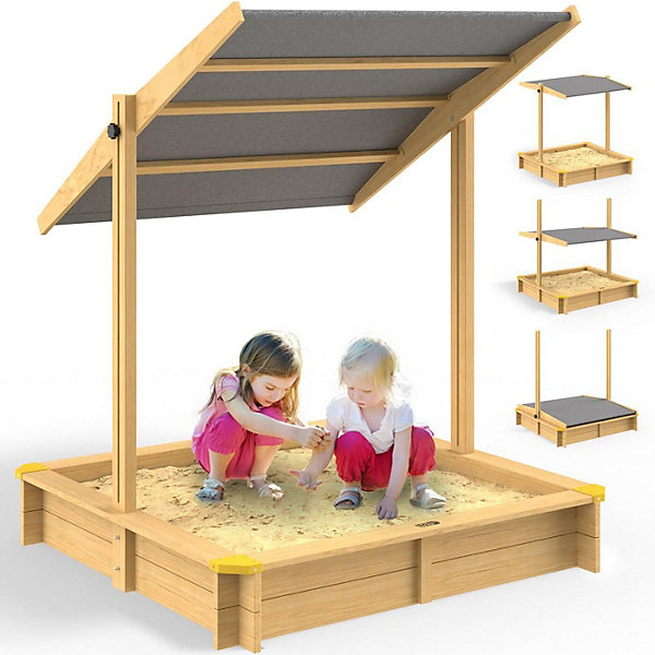 Bac à Sable en Bois Fritzi 140x140cm Tapis de Sol Toit réglable Protection UV