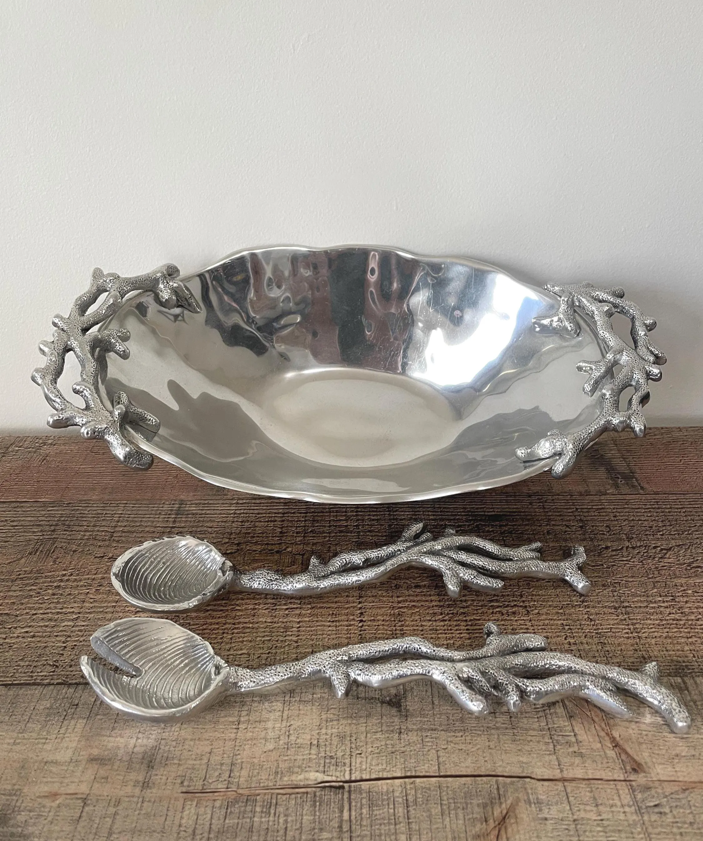 Beatriz Ball Luxury Metalware Nautical Ocean Coral Decorative Salad Bowl & Servers