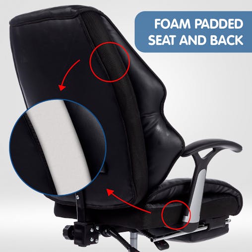NNEDPE Faux Leather High Back Reclining Executive Office Chair w/ Stool Black