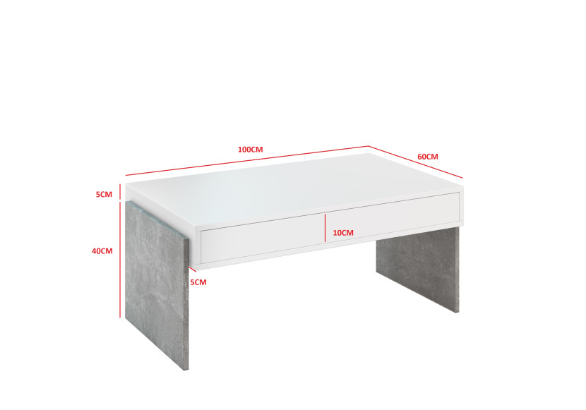 Stolik kawowy biały, dekor betonu 100x60 cm ZHARA stoliczek z półką