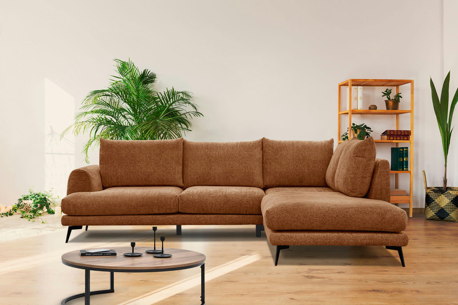 ADRIA - Canapé d'angle droit 5 places tissu brique