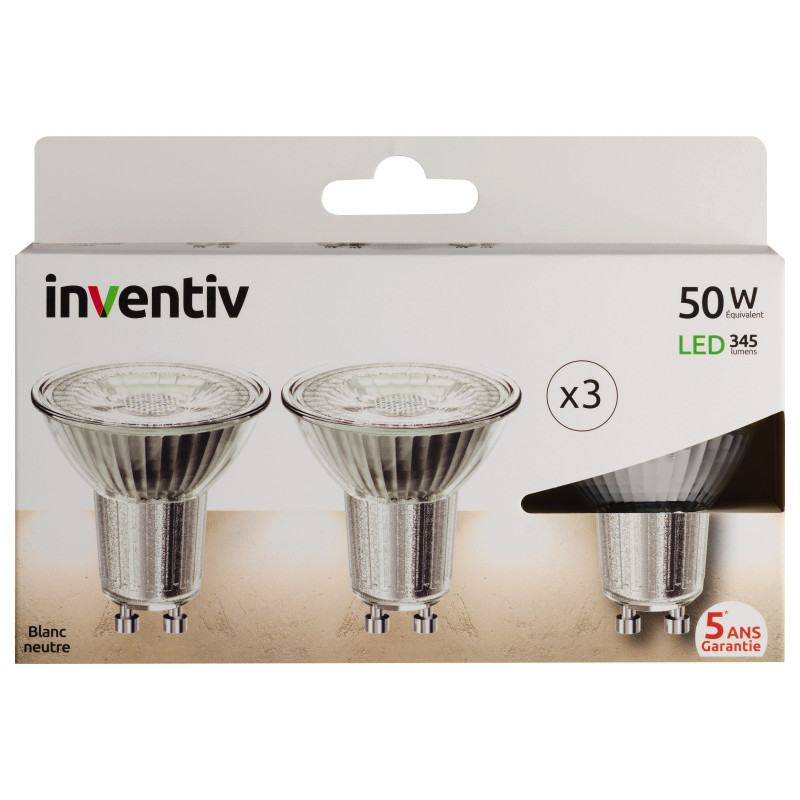 Ampoule LED GU10 5 W 345 lm blanc neutre 3 pièces INVENTIV