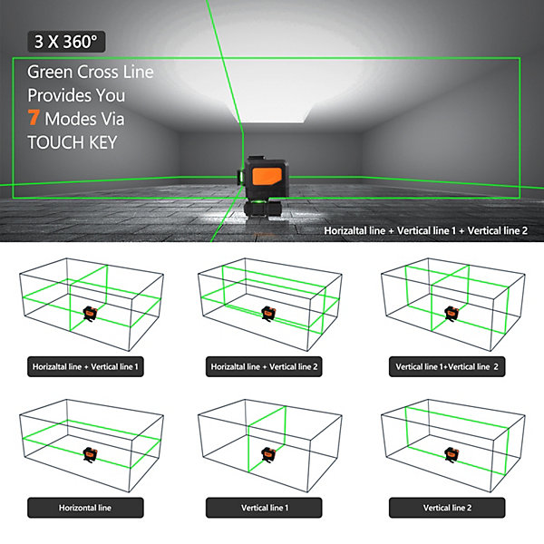 Niveau laser 3 x 360 degrés à 12 Lignes Croisées Vertes avec Télécommande et Support Magnétique