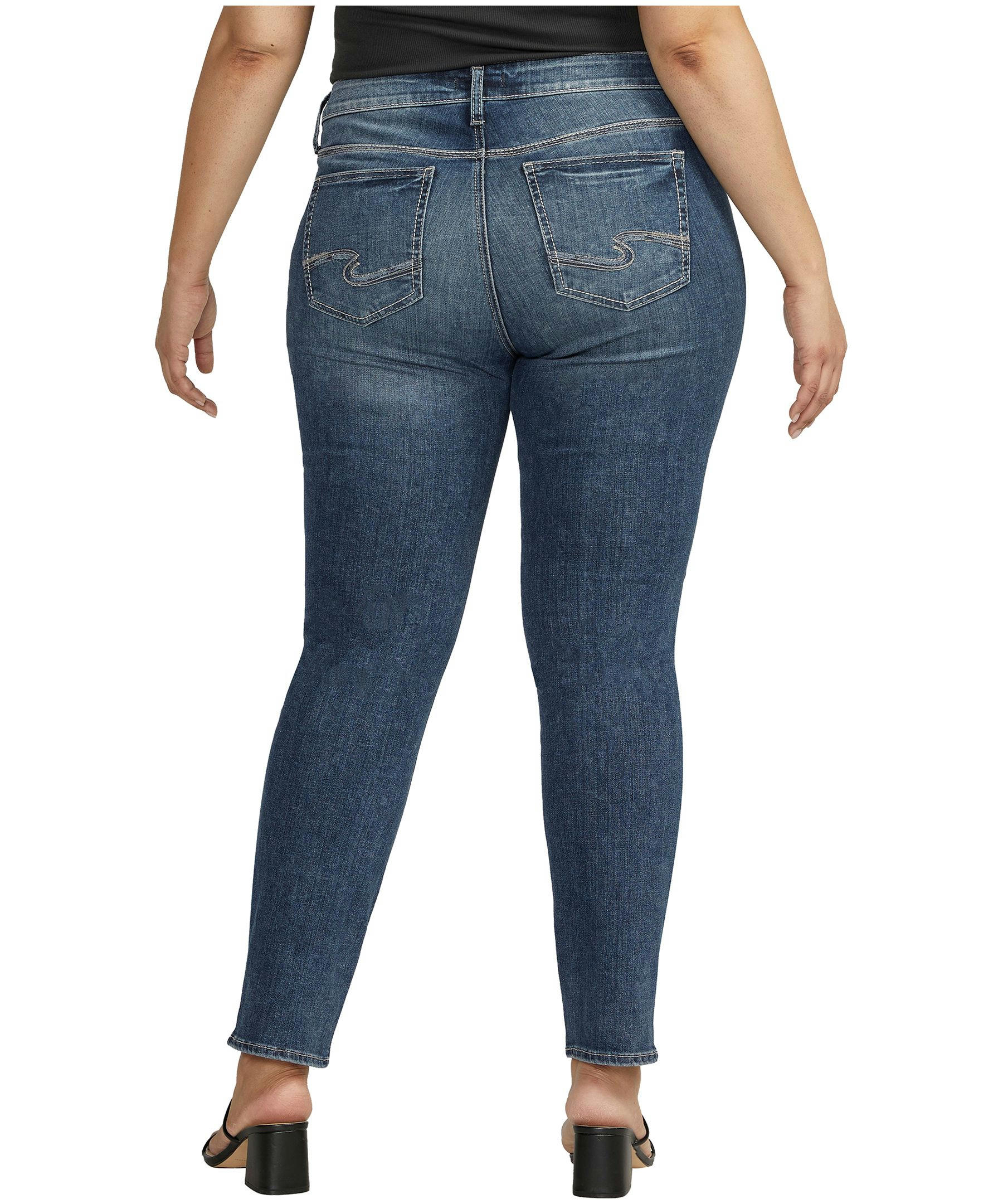 Silver Women's Elyse Mid Rise Straight Leg Jeans Medium Indigo - Plus Size