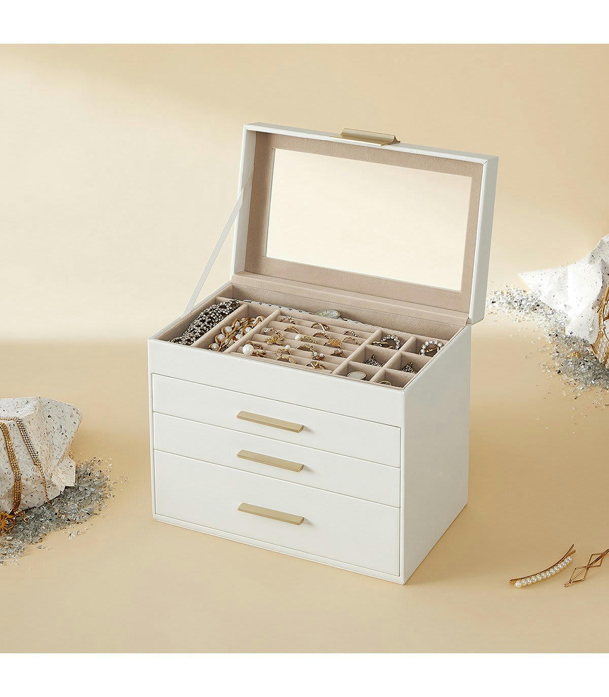 - Boîte à bijoux 1 compartiment et 3 tiroirs