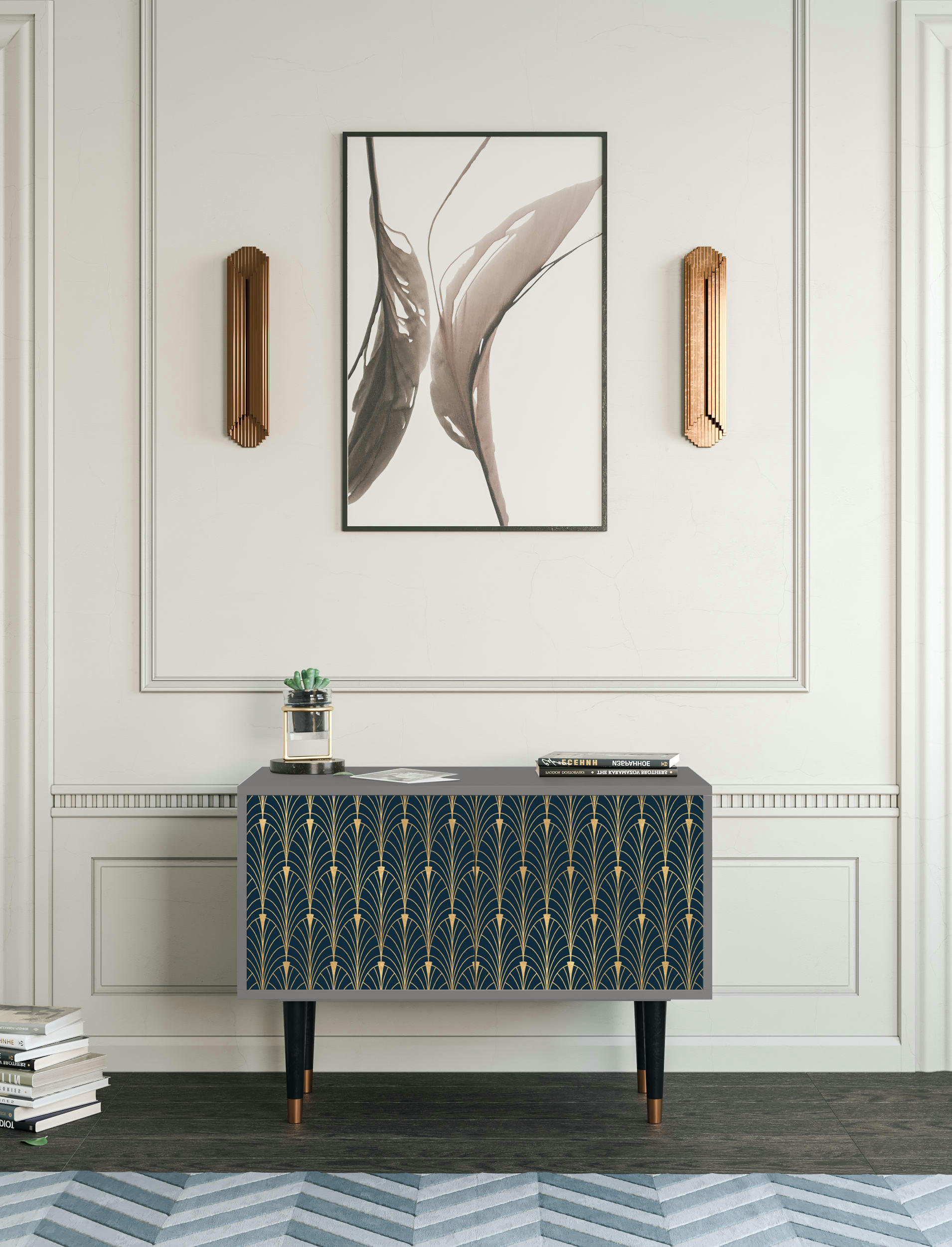 FLOWER OF THE NILE - Buffet bas  bleu et jaune 2 portes L 94 cm