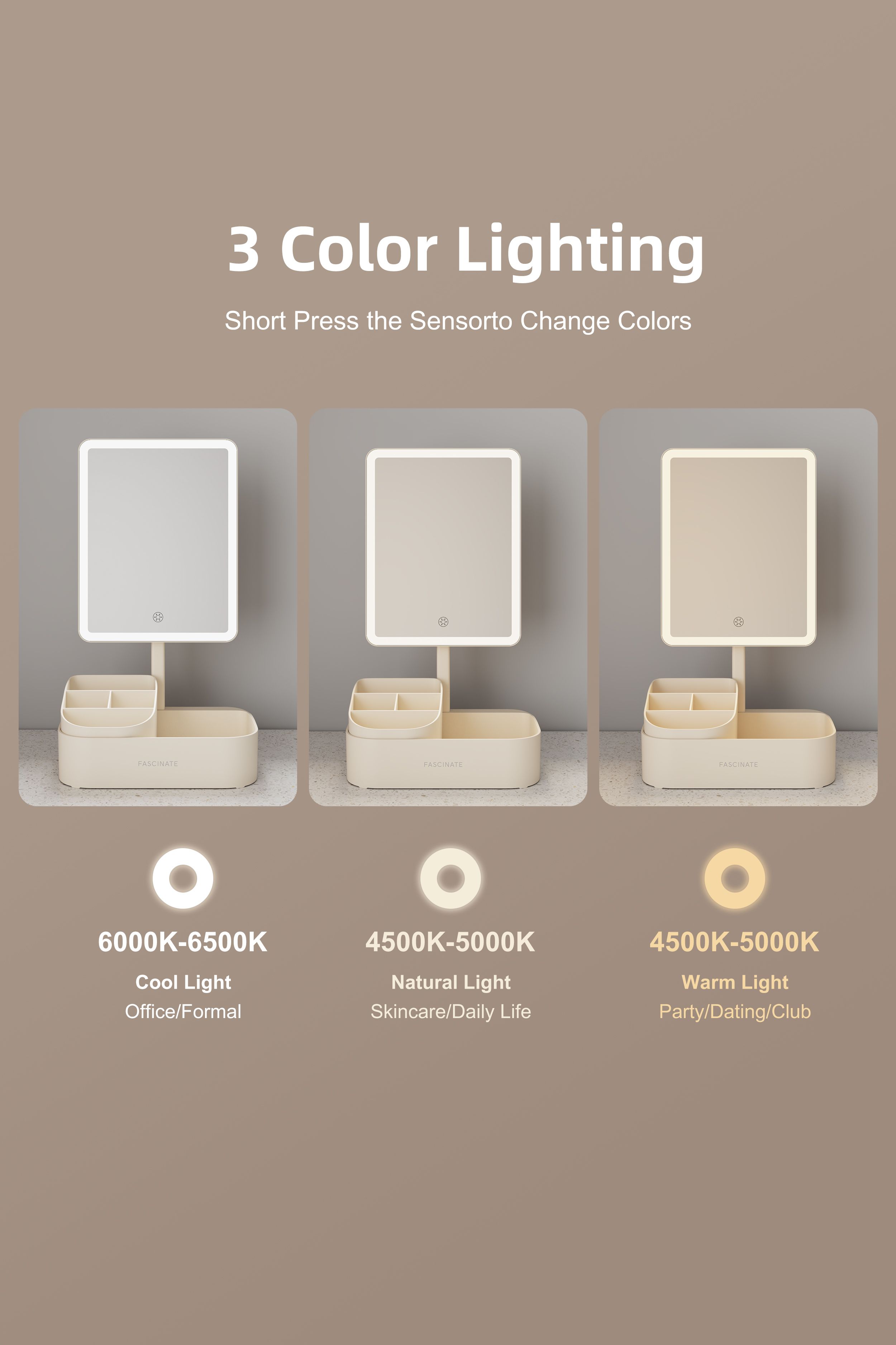 Fascinate LED Vanity Mirror with Organiser - Professional Beauty Gift for Her