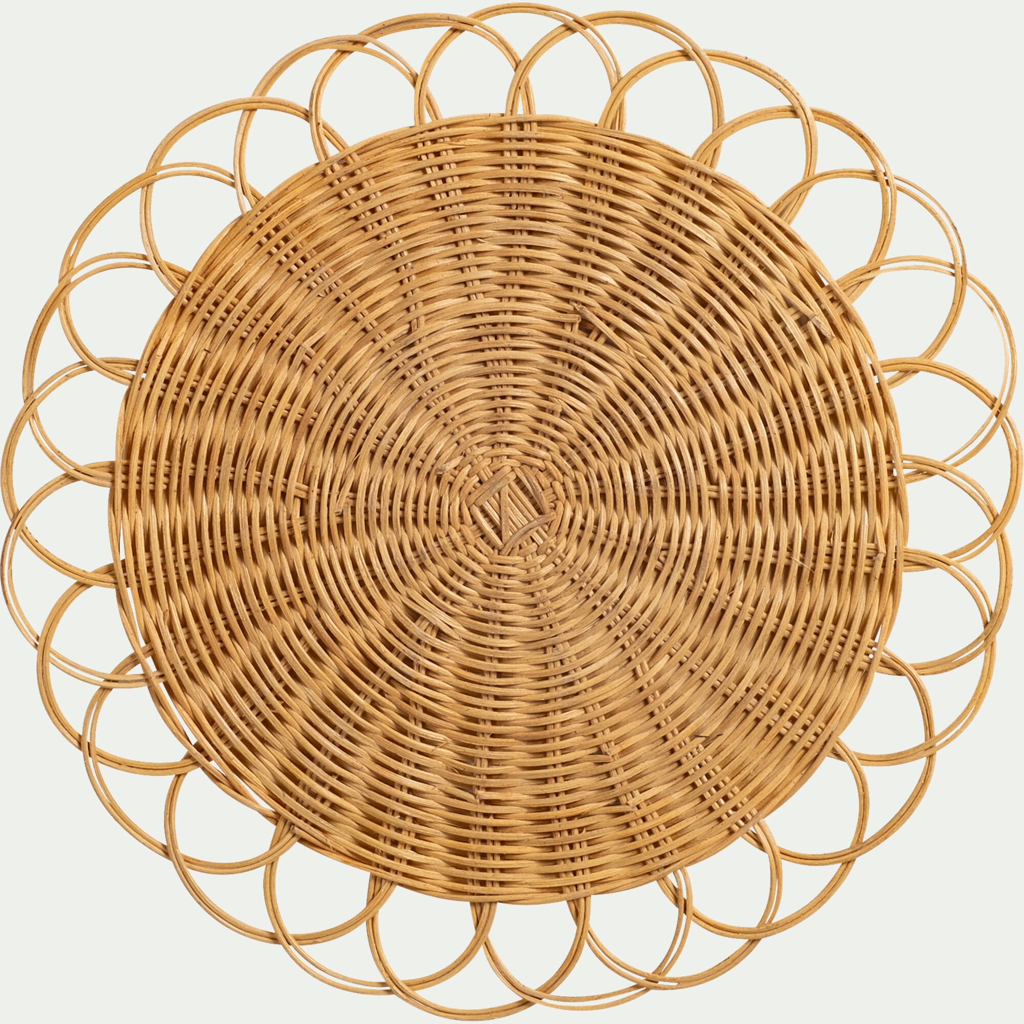 CLECY - Lot de 2 sets de table ronds en rotin D38cm - naturel
