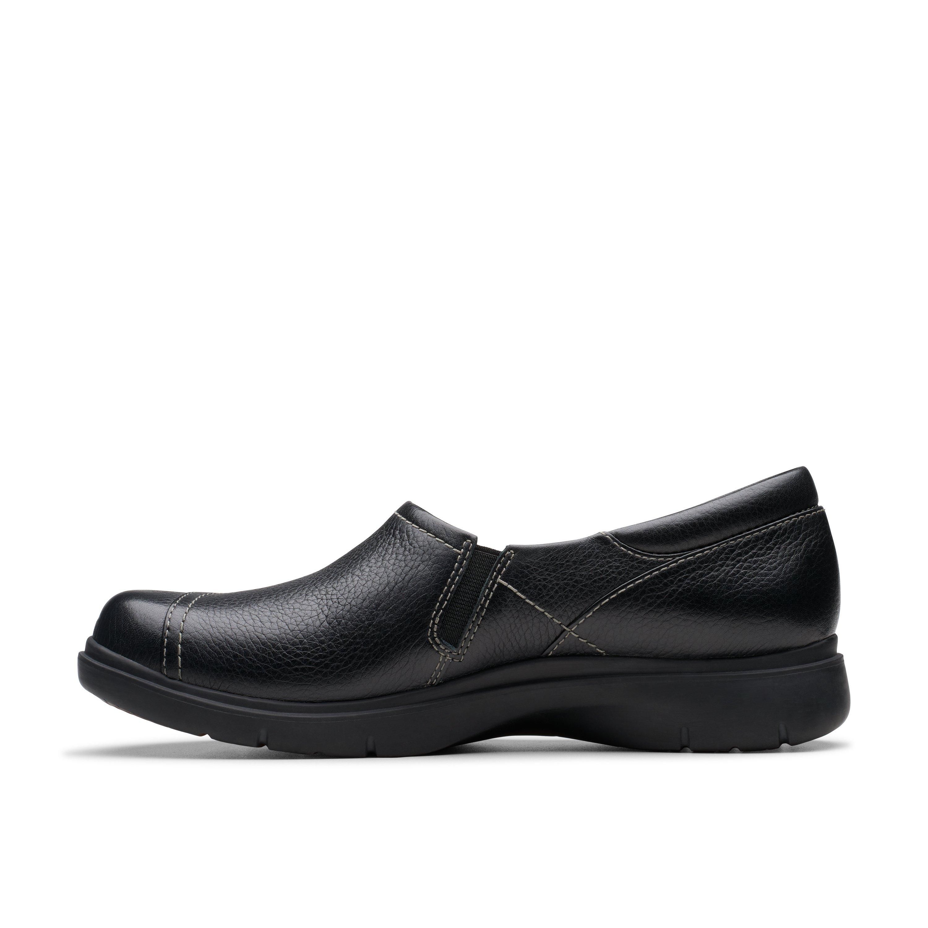 Clarks Certina Ease Black Leather Slip Ons