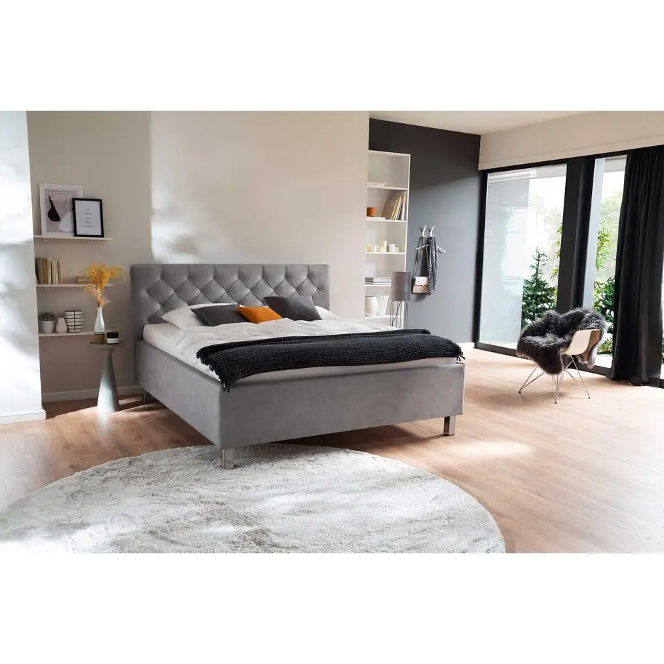 Bed San Marino 180x200cm met opbergruimte kunstleer - grijs/chroom