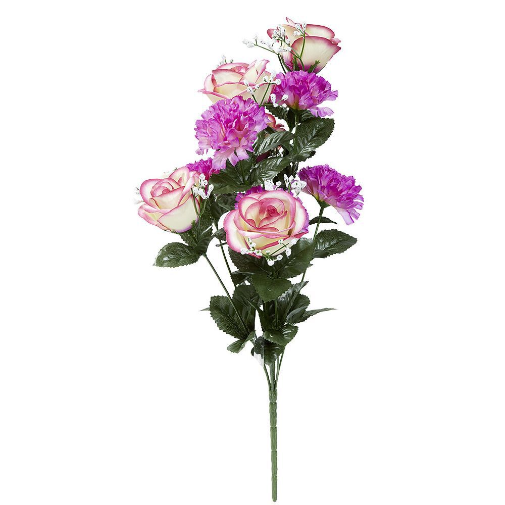 Piquet de rose et oeillet bouquet fleur artificielle 10 têtes Ø25xH52cm