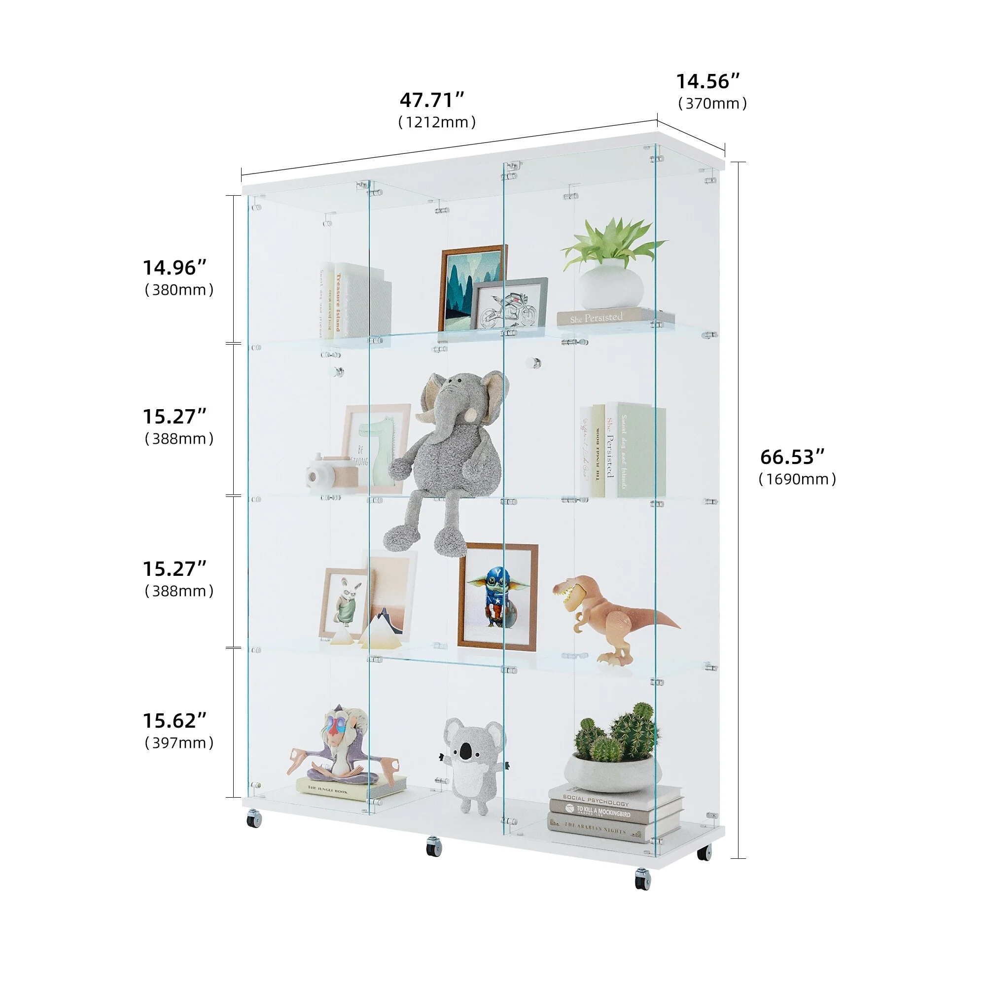 Glass Display Cabinet with 4 Shelves Extra Large, Curio Cabinets
