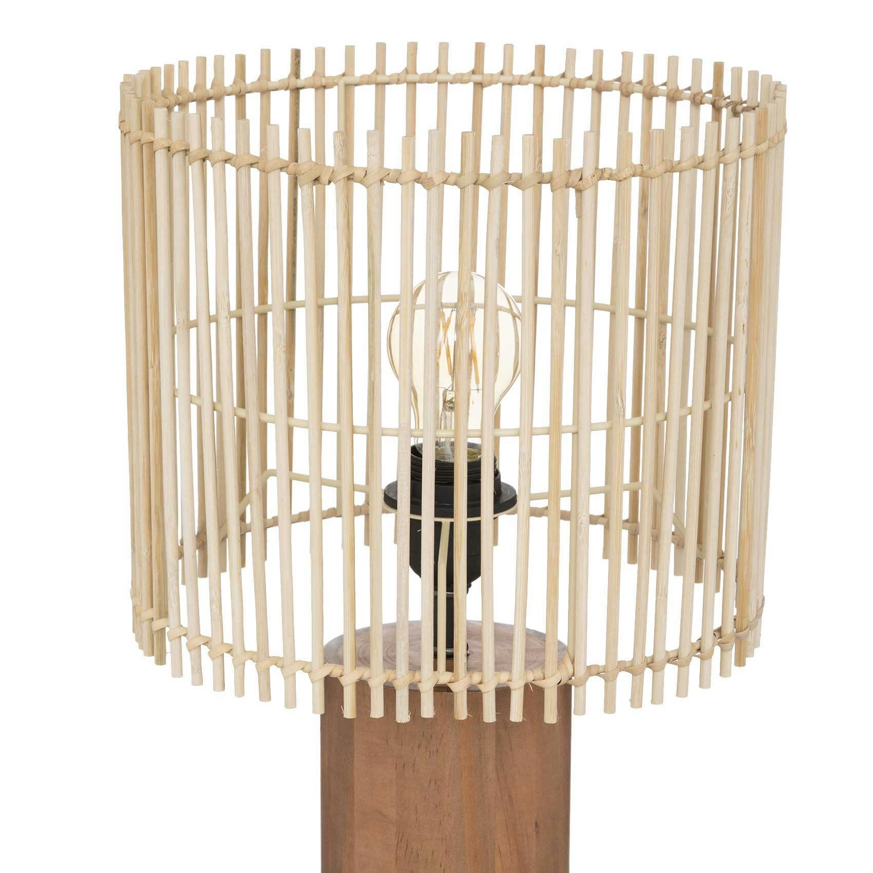 - Lampe droite ethnique bambou/coton/bois naturel 27x48 cm