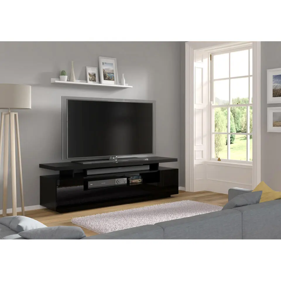 TV-meubel ladekast EVA 180 cm zwart mat, zwart hoogglans front