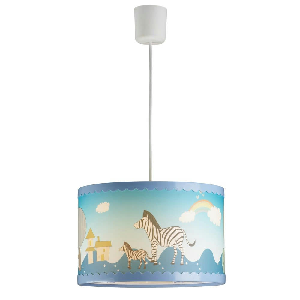 CEBRAS - Plafonnier enfant bleu avec dessins de zèbres