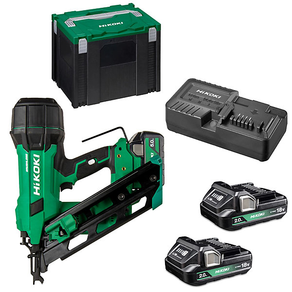Cloueur de charpente 18V Brushless 50-90 mm - tête en D bande papier, 2 batteries 18V 5.0 Ah, chargeur rapide, coffret HitCas