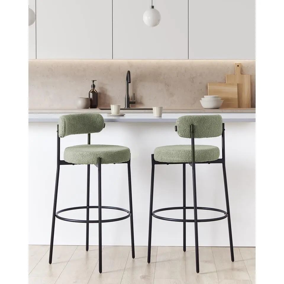 ALLISON - Barkruk set van 2 - Lichtgroen - Boucl&eacute;