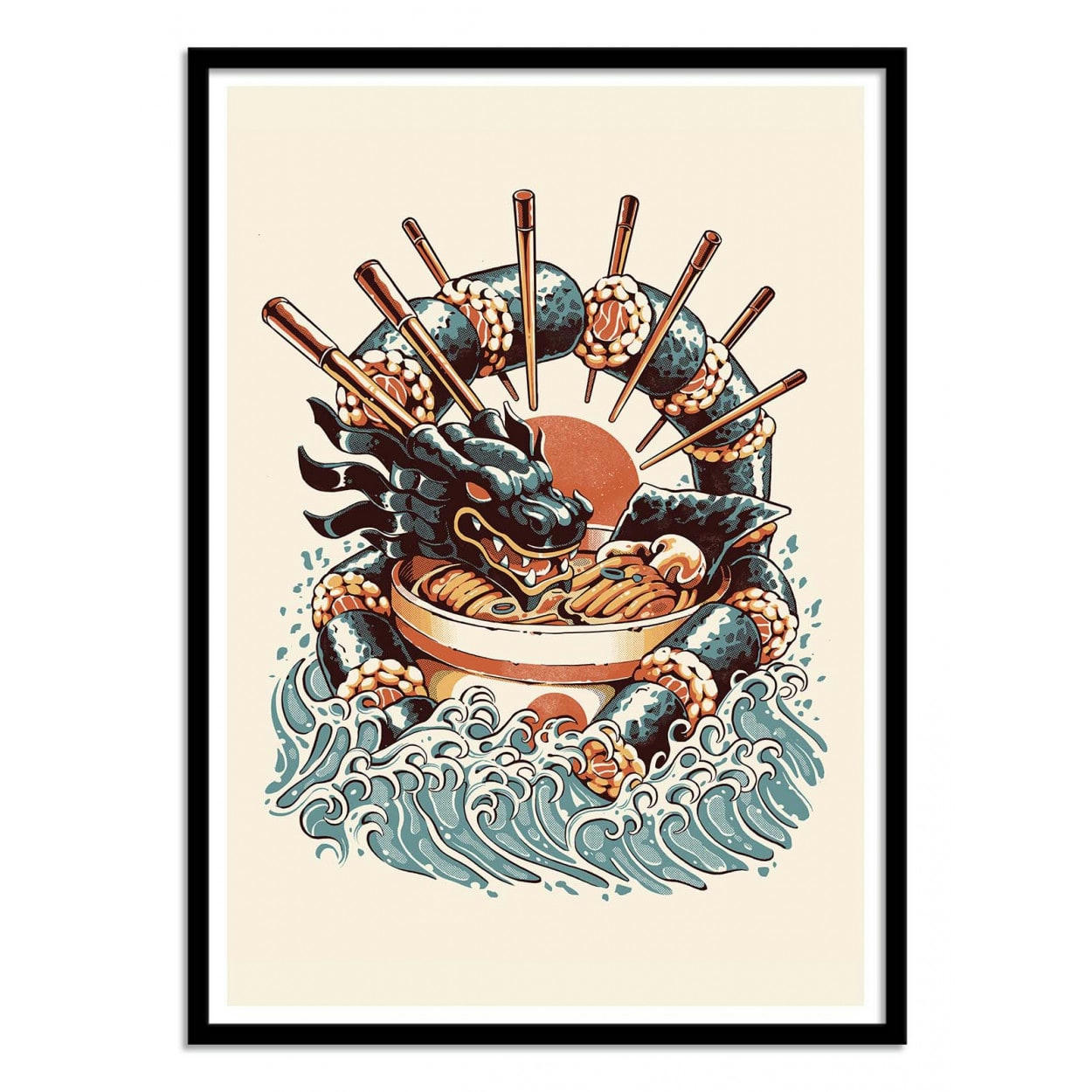 ILUSTRATA - SUSHI AND RAMEN DRAGON - Affiche d'art 30 x 40 cm