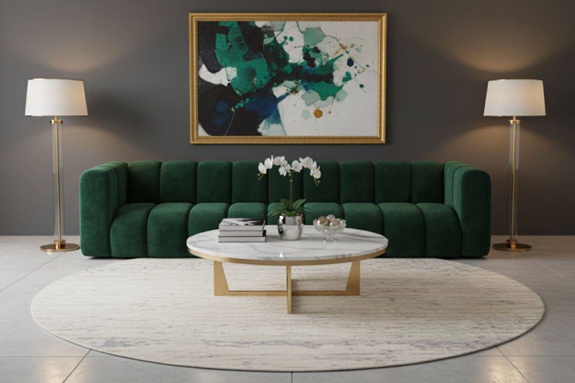 Kanapa, sofa pięcioosobowa Grand, tkanina welurowa Salvador, Zielony