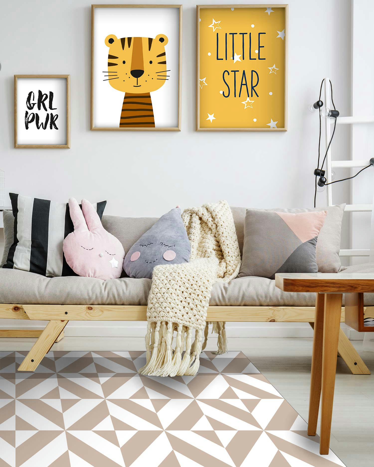 - Tapis vinyle forme géométrique rose 80x250cm