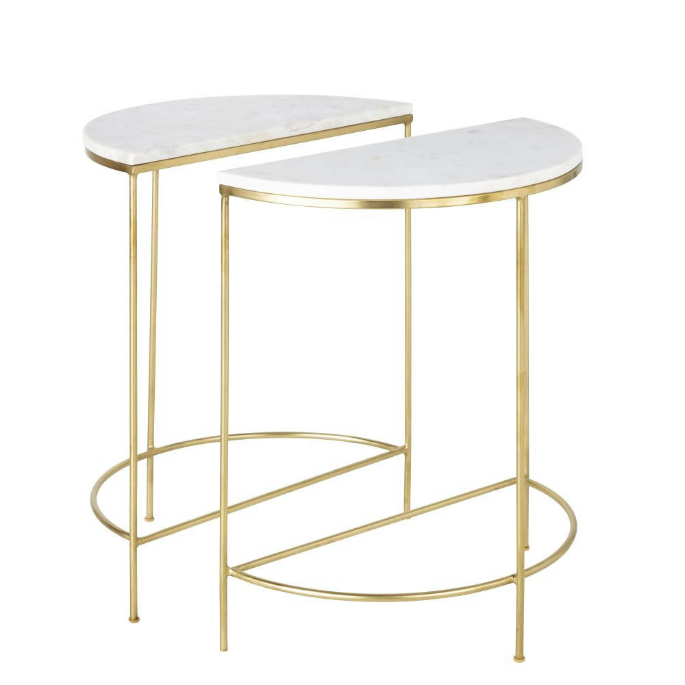 Midtown - 2 tables de chevet en métal doré et marbre blanc