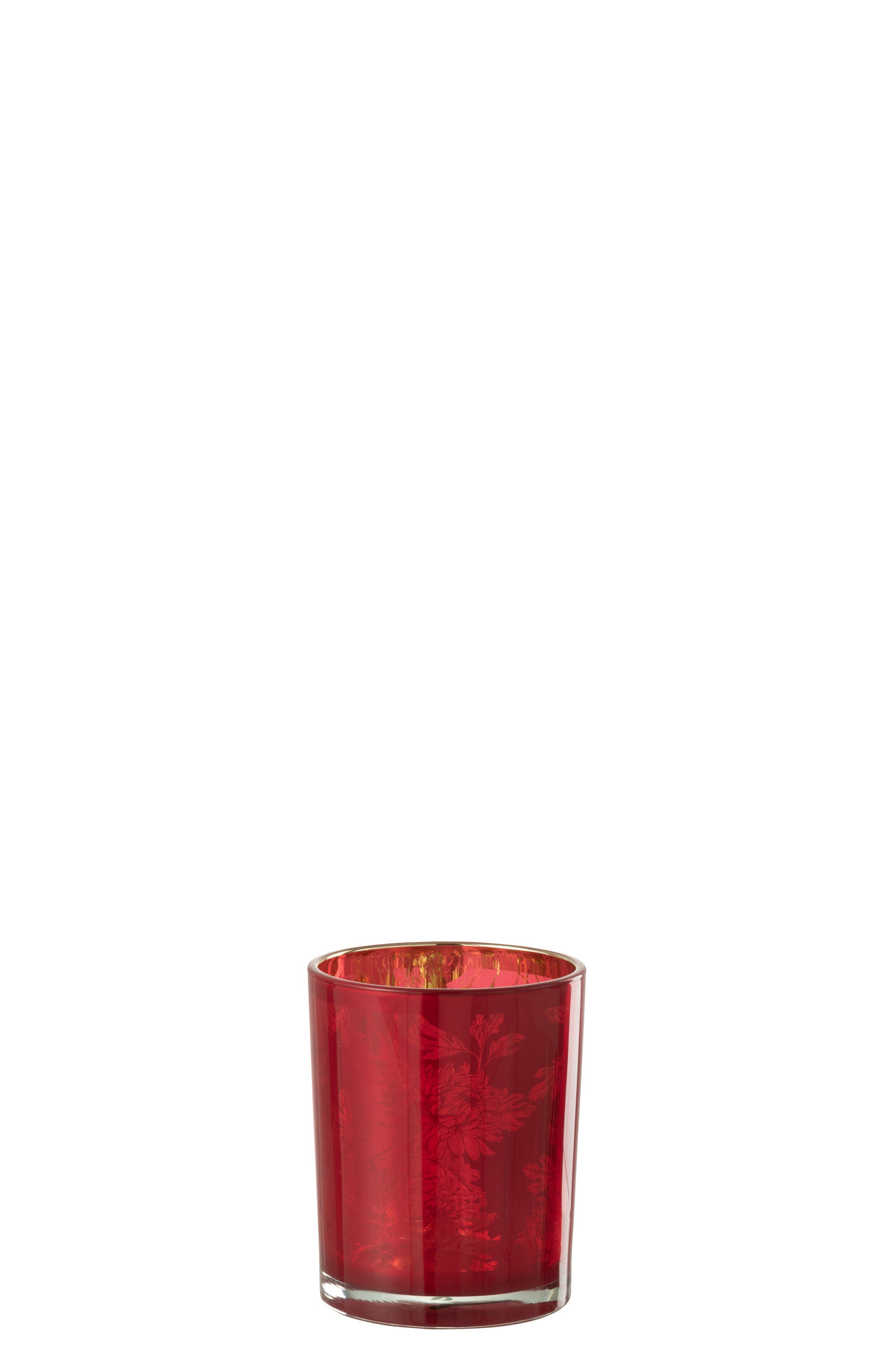 J-Line windlicht Bloemen - glas - rood - medium - 2 stuks