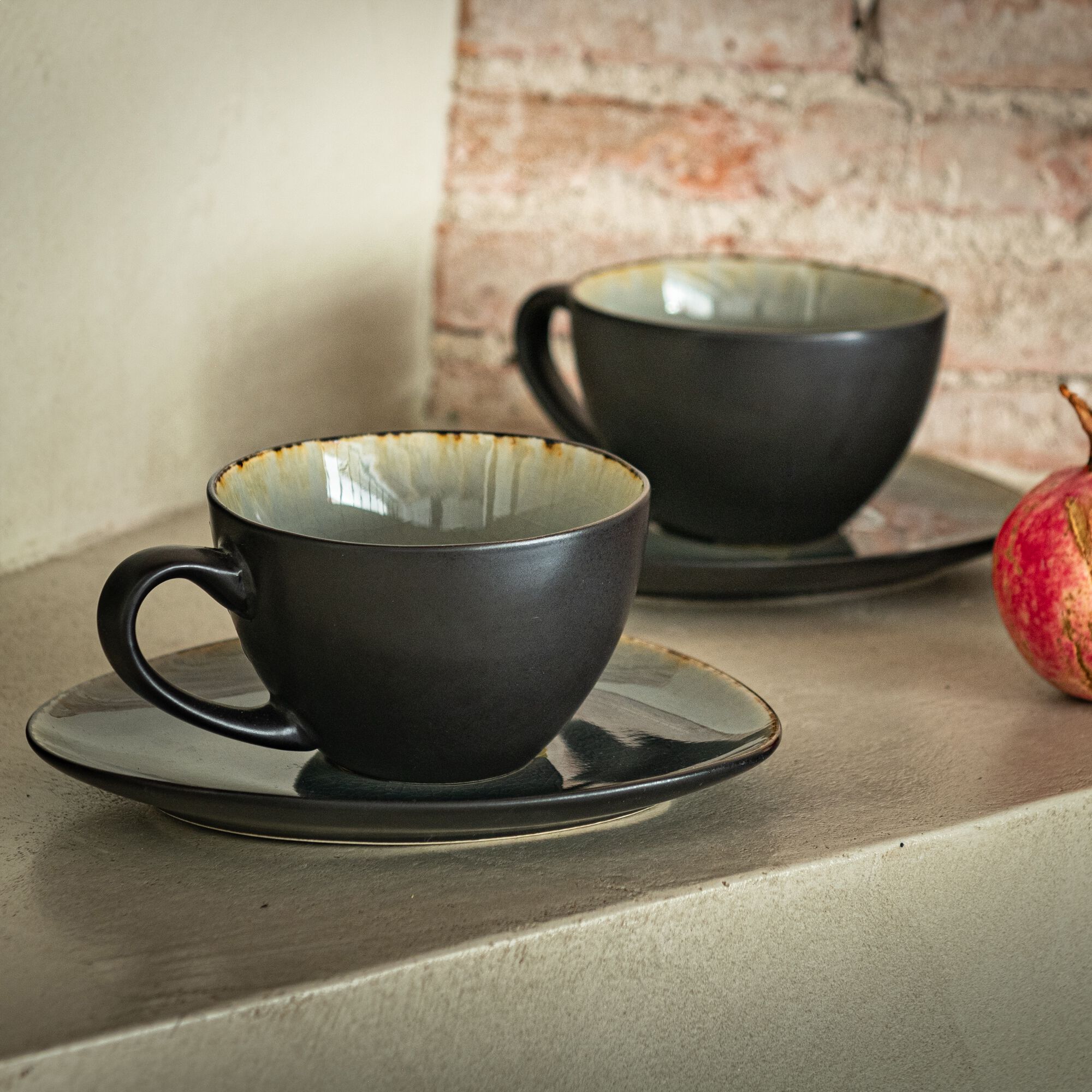 SELIME - Tasse et sous-tasse en grès réactif D10xH5cm - gris